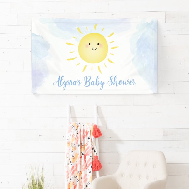 Banderoles Sunshine Nuages Blue Boy Baby shower (En situation)