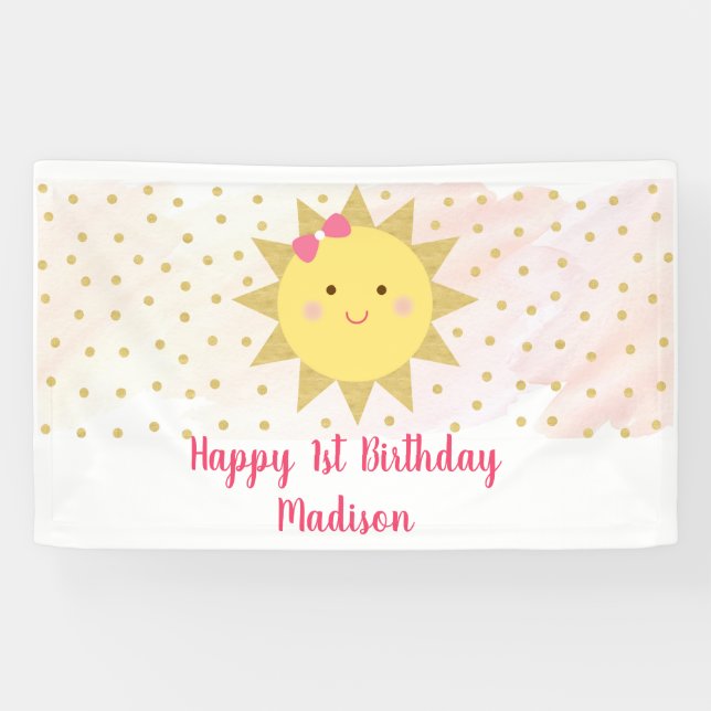 Banderoles Sunshine Rose & Or Premier anniversaire (Horizontal)
