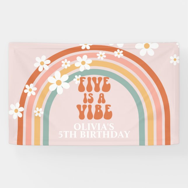Banderoles Super Five est un Vibe Rainbow Daisy Anniversaire (Horizontal)