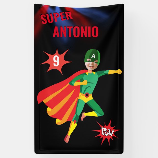 Banderoles Superhero Amusants Anniversaire Vert Volant Garçon (Vertical)