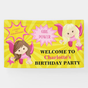 Banderoles Superhero rose mignonne Fille fête d'anniversaire