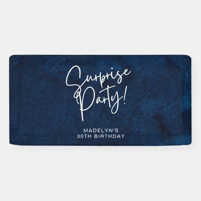 Banderoles Surprise fête d'anniversaire Marine bleu aquarelle (Horizontal)