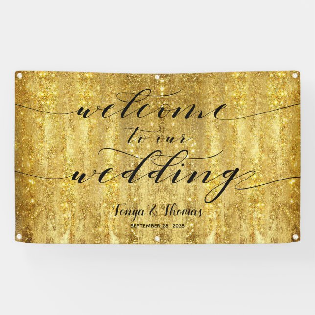 Banderoles Swash Calligraphy Sparkling Gold Welcome Mariage (Horizontal)