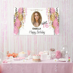 Banderoles Sweet 16 Anniversaire - Ballons roses