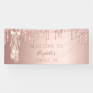Banderoles Sweet 16 anniversaire rose ballerine or bienvenue