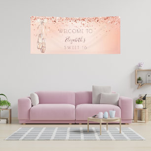 Banderoles Sweet 16 ans rose or rose ballerine bienvenue