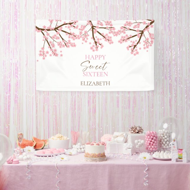 Banderoles Sweet 16 Cherry Blossoms Birthday Spring Floral (Fête)