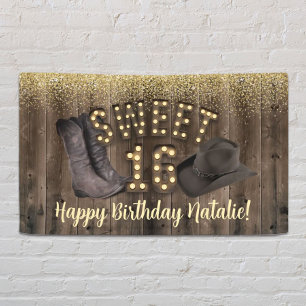 Banderoles Sweet 16 Cowgirl Rustic Grange Bois Occidental Ann