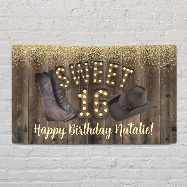 Banderoles Sweet 16 Cowgirl Rustic Grange Bois Occidental Ann (Créateur téléchargé)