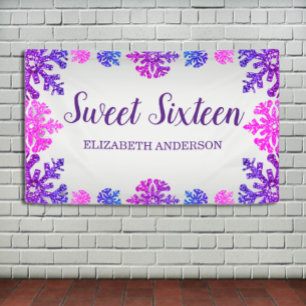Banderoles Sweet 16 Flocon de neige hivernal Anniversaire