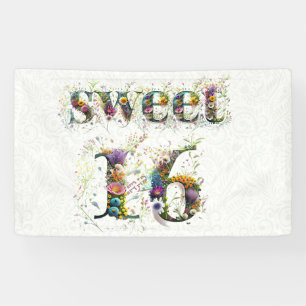 Banderoles Sweet 16 Joyeux Anniversaire Fleur sauvage Texte