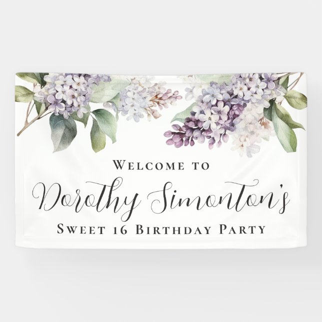 Banderoles Sweet 16 Party Purple Lilac Spring Flower Welcome (Horizontal)