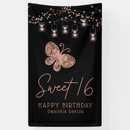 Banderoles Sweet 16 Rose Gold Butterfly Chic Moderne Annivers