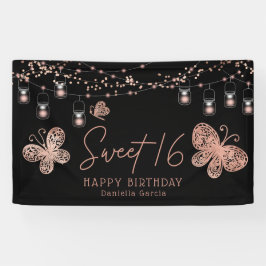 Banderoles Sweet 16 Rose Gold Butterfly Chic Moderne Annivers