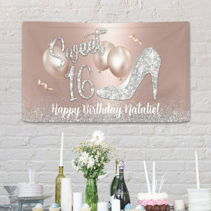 Banderoles Sweet 16 Rose moderne Gold Girl 16e anniversaire