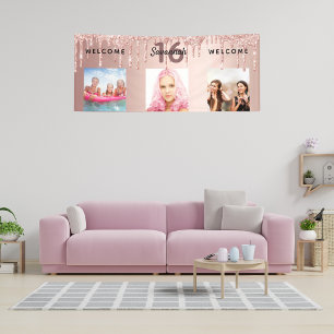 Banderoles Sweet 16 rose parties scintillant or gouttes photo