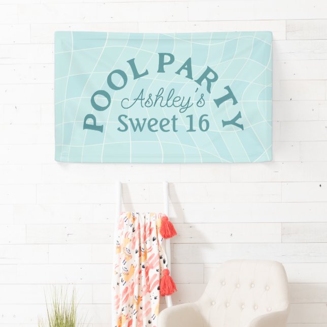 Banderoles Sweet 16 Summer Pool Party Banner (En situation)