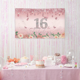 Banderoles Sweet 16th Birthday Décorations pour filles Happy