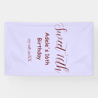 Banderoles Sweet 16th birthday purple pastel mauve retro name
