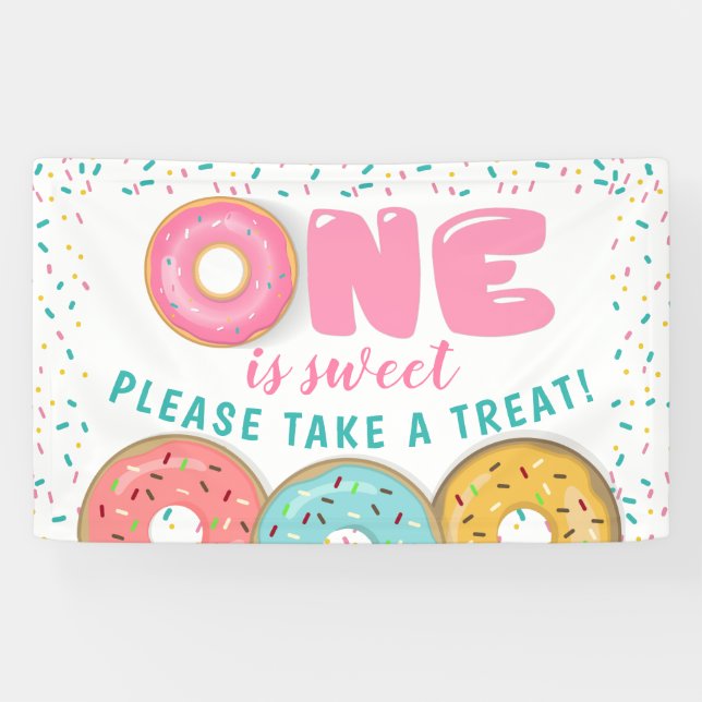 Banderoles Sweet Donut 1er Anniversaire Fête Prenez Une Banni (Horizontal)