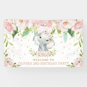 Banderoles Sweet Elephant Blush Rose Floral Arrière-plan Bien