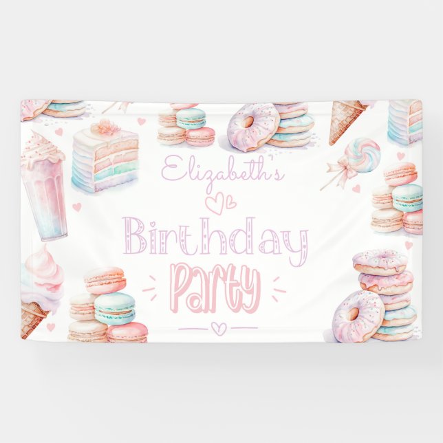 Banderoles Sweet fête d'anniversaire pastel bonbons glace (Horizontal)