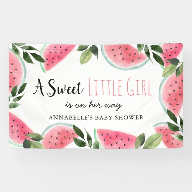 Banderoles Sweet Little Girl Baby shower de pastèque (Horizontal)