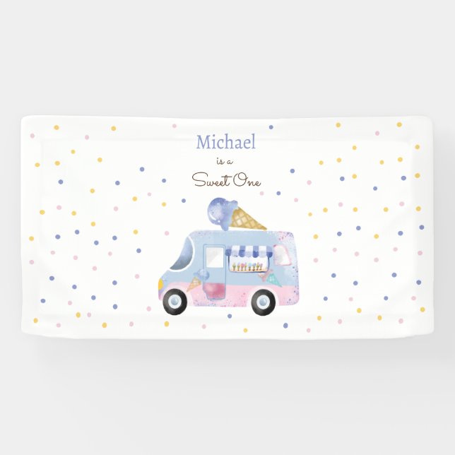 Banderoles Sweet One camion crème glacée premier anniversaire (Horizontal)