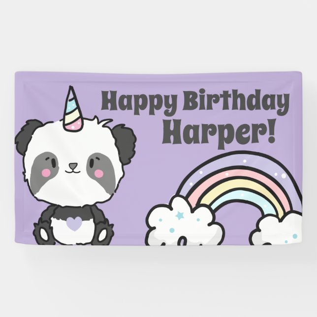 Banderoles Sweet Panda Unicorn Rainbows Anniversaire (Horizontal)
