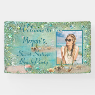 Banderoles Sweet sixteen Beach Party Poissons de coquillages 