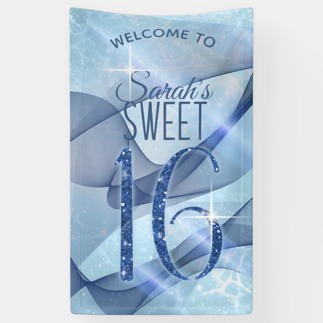 Banderoles Sweet sixteen bleu  à percussion ID652 (Vertical)