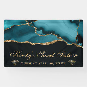 Banderoles Sweet sixteen d'Agate de Parties scintillant turqu