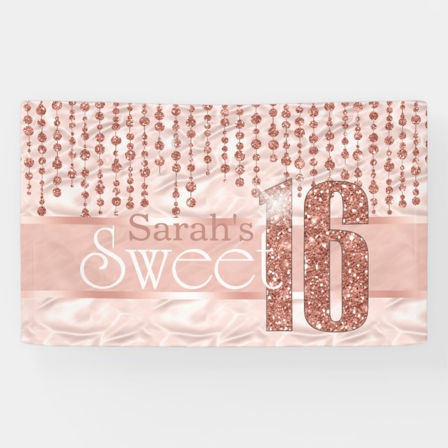 Banderoles Sweet sixteen de bijou satiné Rose Gold ID260 (Horizontal)