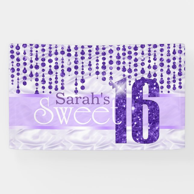 Banderoles Sweet sixteen de bijou satiné violet ID260 (Horizontal)
