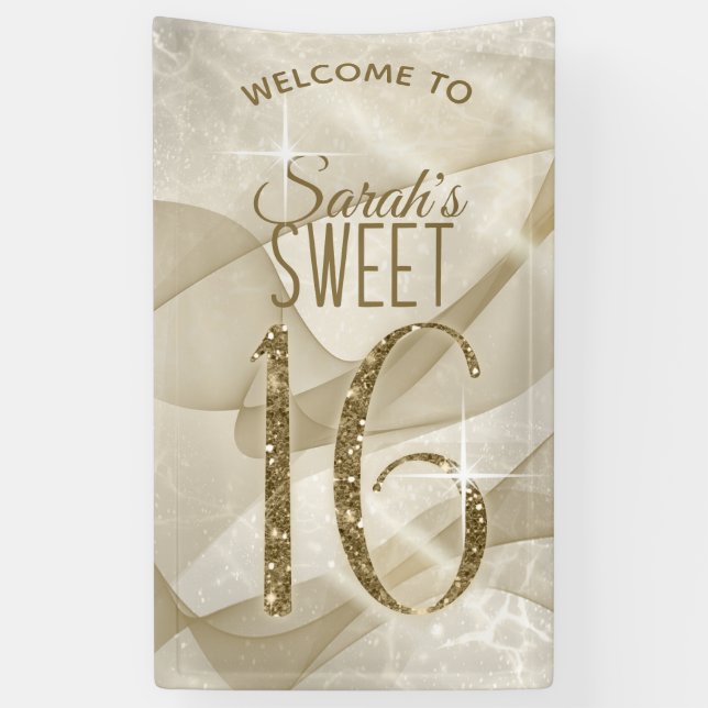 Banderoles Sweet sixteen d'éclaboussures Gold ID652 (Vertical)
