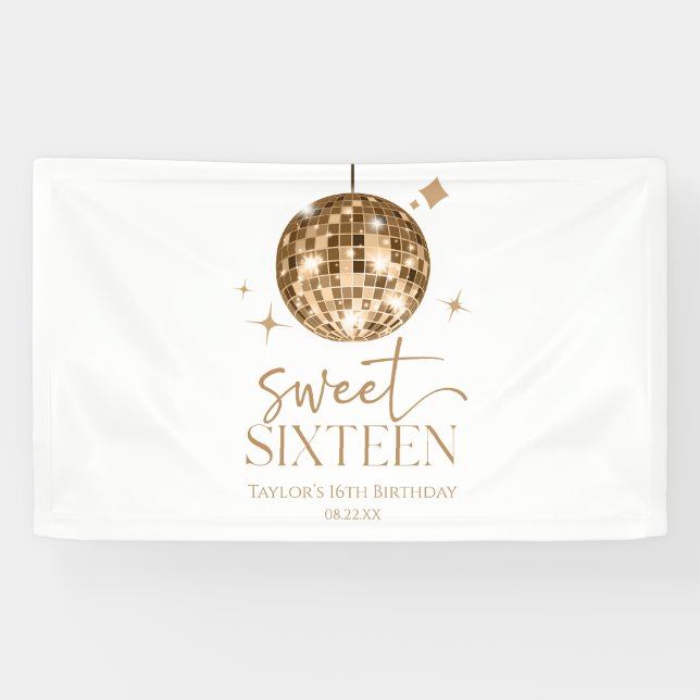 Banderoles Sweet sixteen Gold Disco Ball 16e fête d'anniversa (Horizontal)
