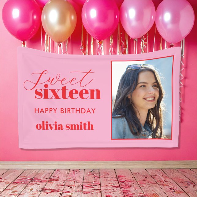 Banderoles Sweet sixteen moderne rose rouge 16e anniversaire  (Créateur téléchargé)