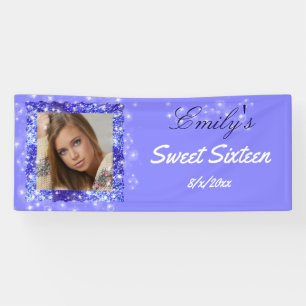 Banderoles Sweet sixteen, Parties scintillant violette, Perso