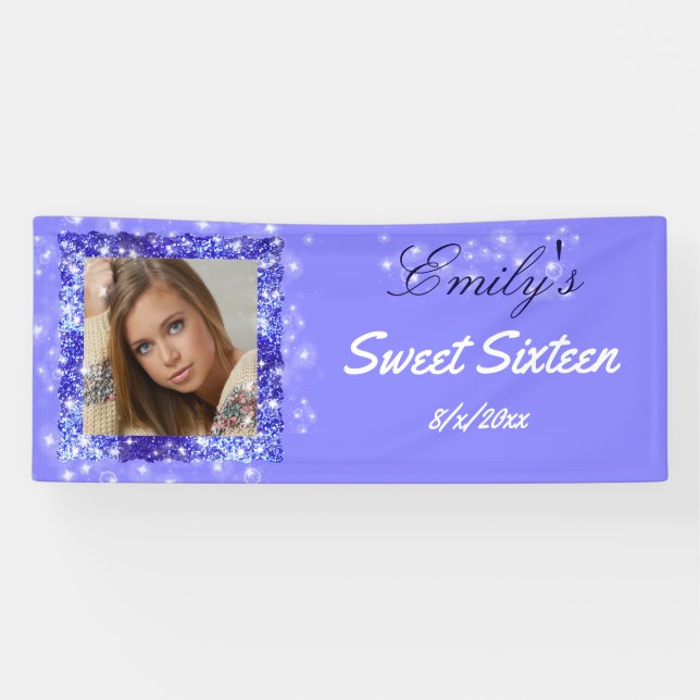 Banderoles Sweet sixteen, Parties scintillant violette, Perso (Horizontal)