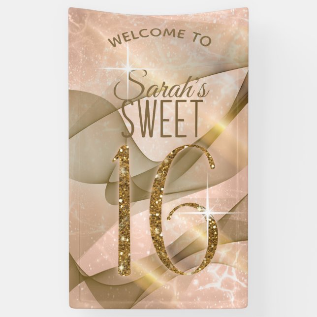 Banderoles Sweet sixteen Rose à persil Gold ID652 (Vertical)