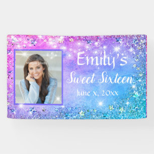 Banderoles Sweet Sixteen Rose Bleu Paillettes Lumières scinti