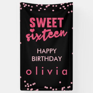Banderoles Sweet sixteen rose de confettis de parties