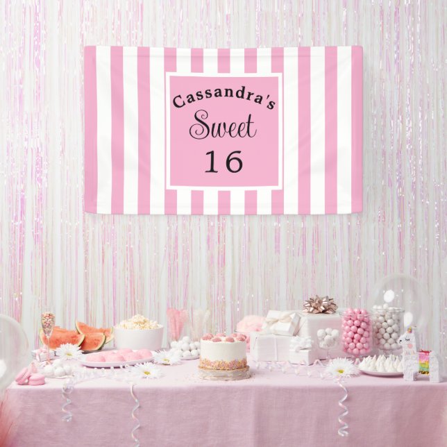 Banderoles Sweet sixteen rose rayure classique chic (Fête)