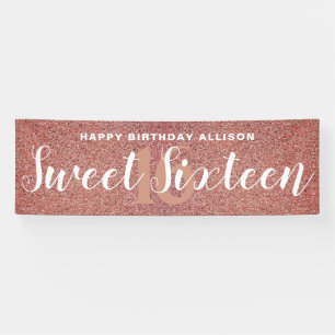 Banderoles sweet sixteen Rose Rose Parties scintillant or Per