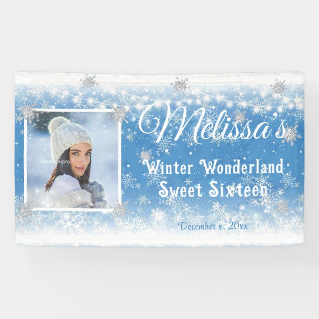 Banderoles Sweet sixteen Winter Wonderland Snowflakes (Horizontal)