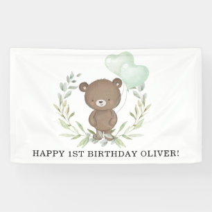 Banderoles Sweet Teddy Ours vert Wreath Joyeux anniversaire