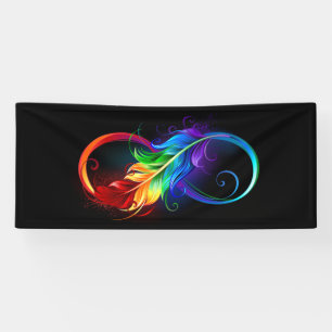 Banderoles Symbole d'infini avec plume arc-en-ciel