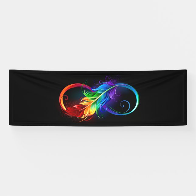 Banderoles Symbole d'infini avec plume arc-en-ciel (Horizontal)