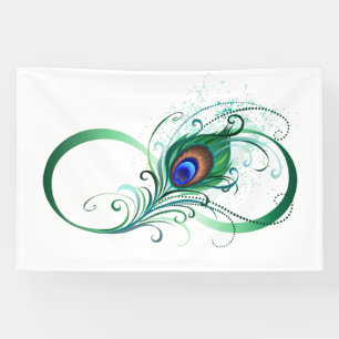 Banderoles Symbole d'infini avec plume de paon