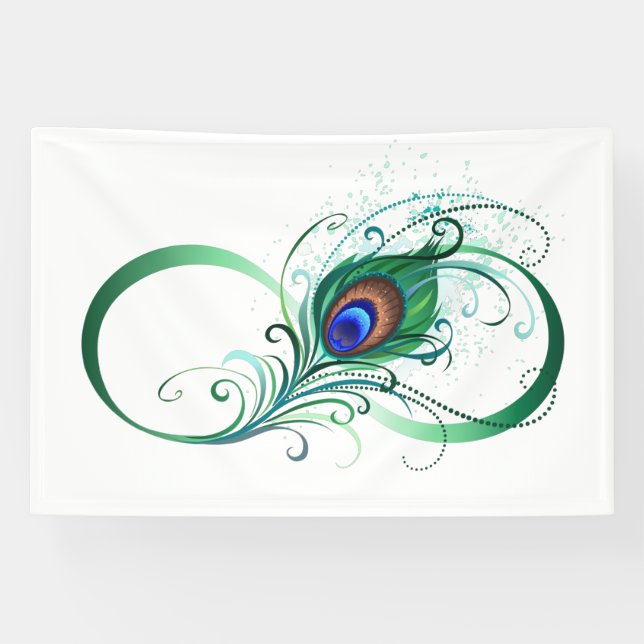 Banderoles Symbole d'infini avec plume de paon (Horizontal)